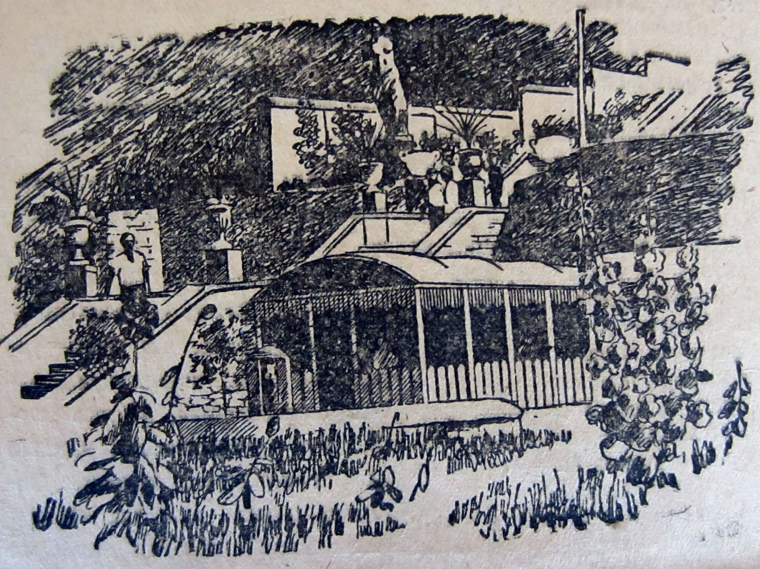 Спуск к морю с Каменной лестницы. Рисунок К. Михайленко. Опубликован в газете «Таганрогская правда» за 21 июля 1936 г.