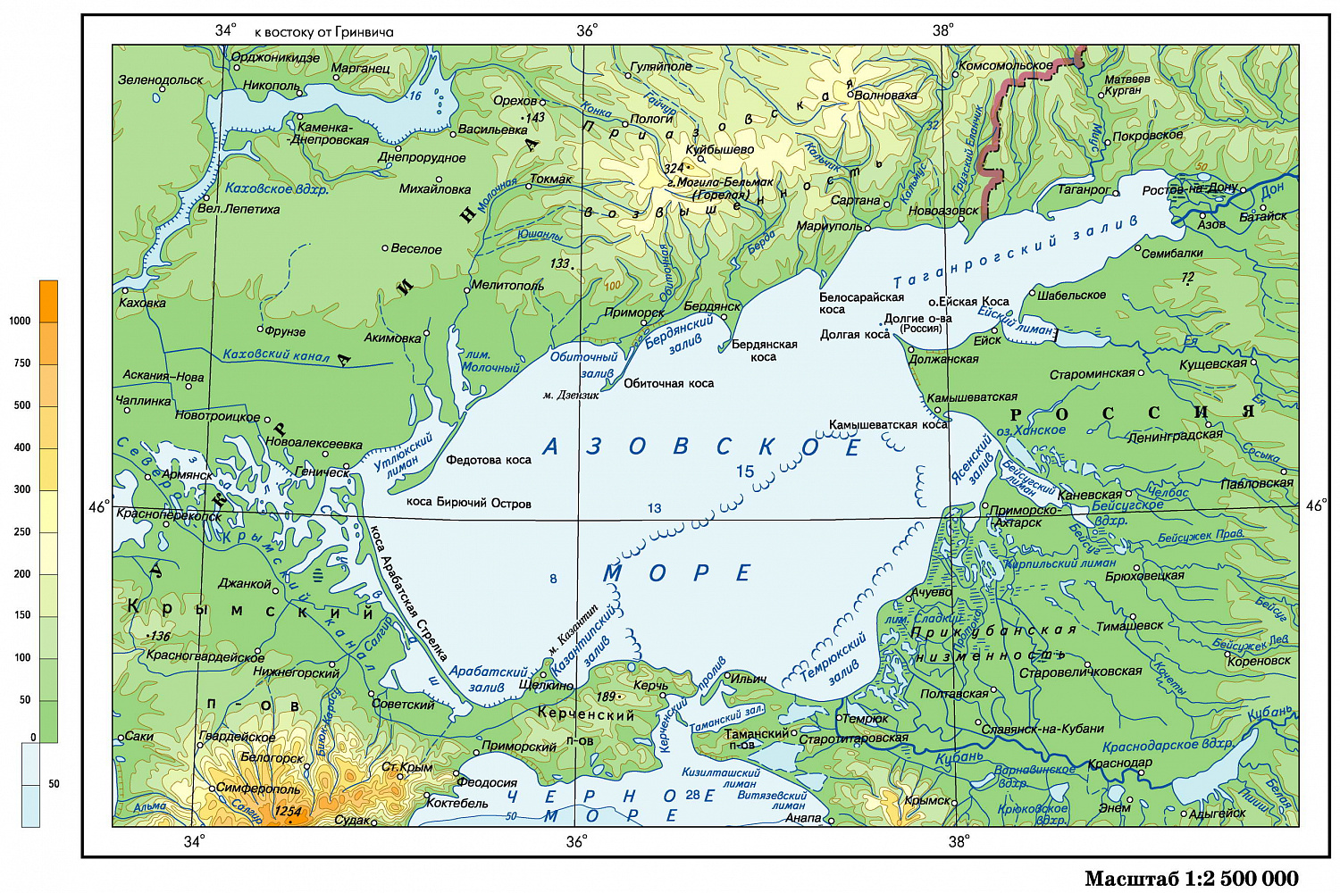 Карта Азовского моря и Таганрогского залива