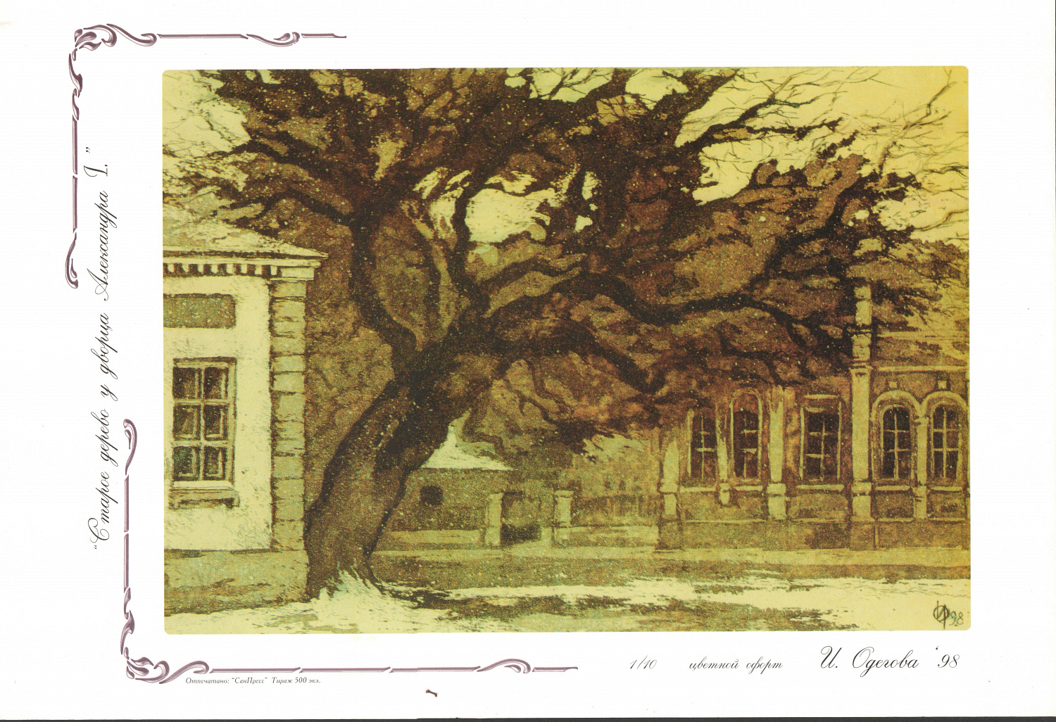 Старое дерево у дворца Александра I. Офорт И. Одеговой. 1998 г.